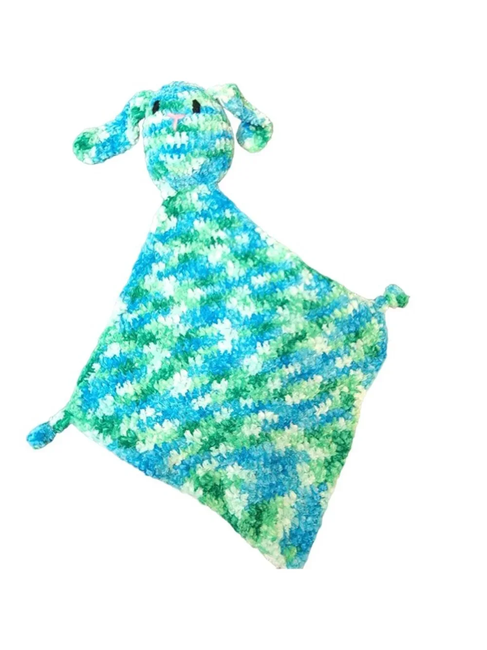 Bunny Comfort Blanket Baby Knit Chenille Blue Green Crochet Rabbit Photography